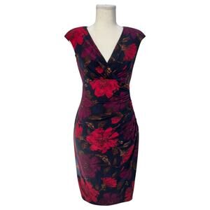 Lauren Ralph Lauren Floral Sheath Dress 2P Petite Event Cocktail Dark Feminine
